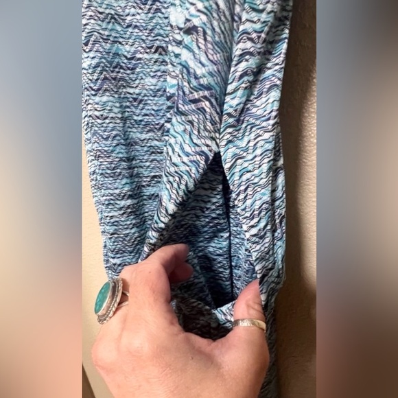 MPG Active Travel Dress Pockets Teal Boho Chevron Print A-Line Mesh Racerback - Picture 4 of 9